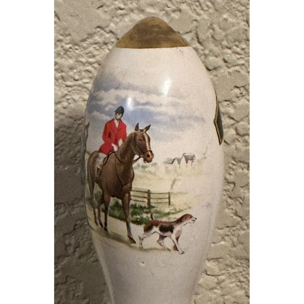 Vtg Mead Ye Olde Pub Handle Ceramic Beer Tap Fox Hunt Equestrian Scene 6in